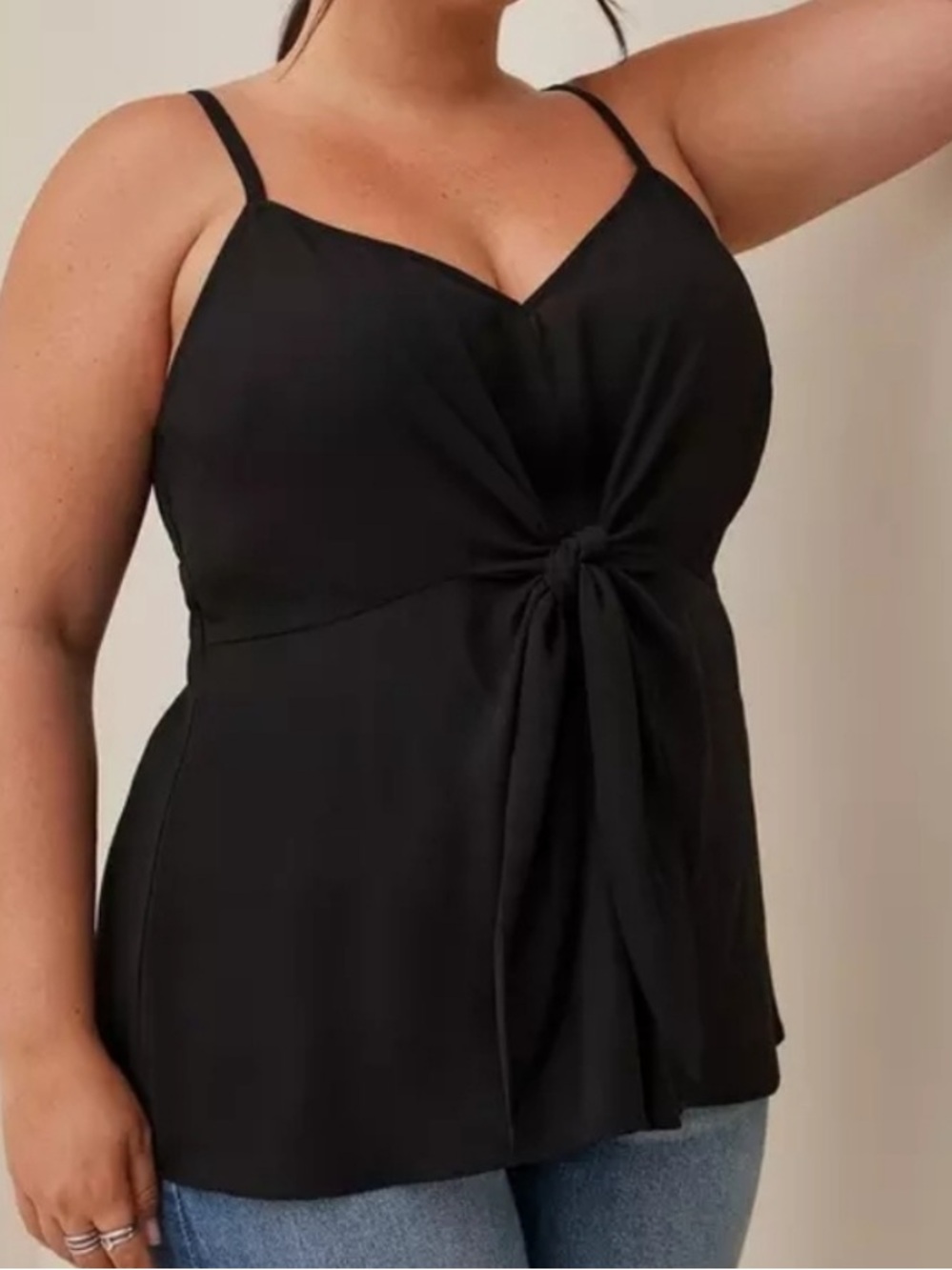 torrid Black Tie-Front Cami with V-Neck semi sheer size 3x